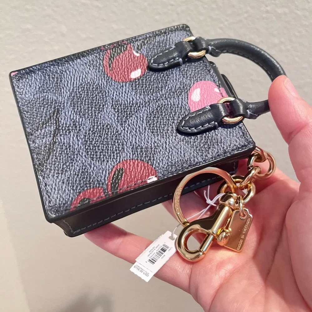 Coach CZ084 North/South Mini Tote Bag Charm In Signature With Cherry Print 🎀 - Picture 3 of 3